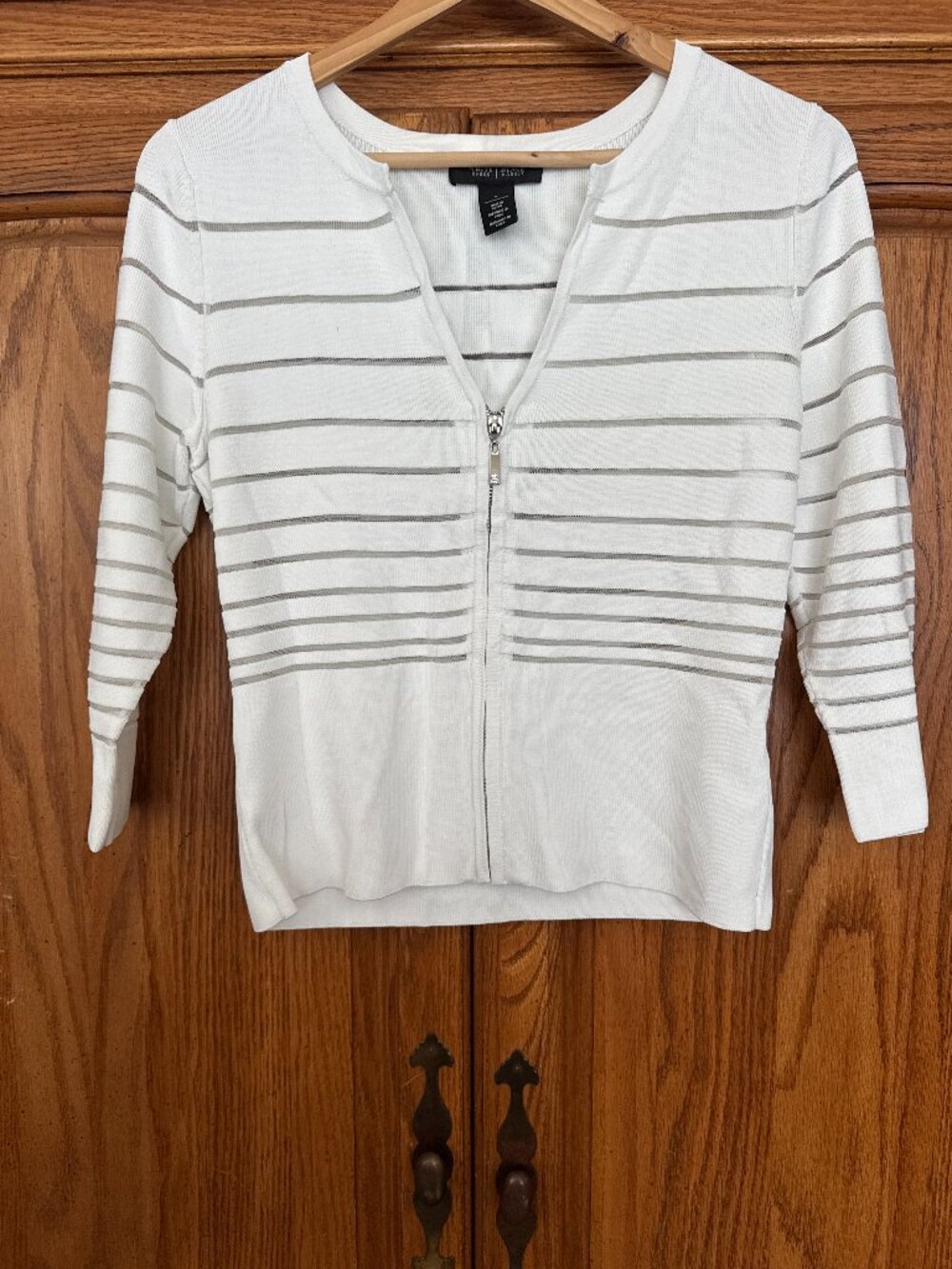 White House Black Market White Zip-Front Striped Cardigan